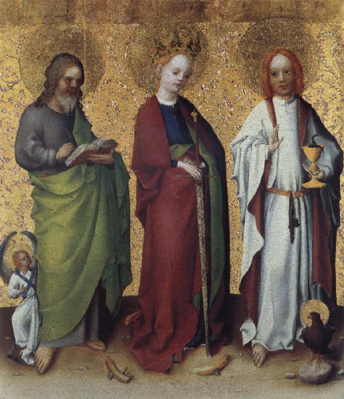 Stefan Lochner Saints Matthew,Catherine of Alexandria and John the Vangelist Germany oil painting art